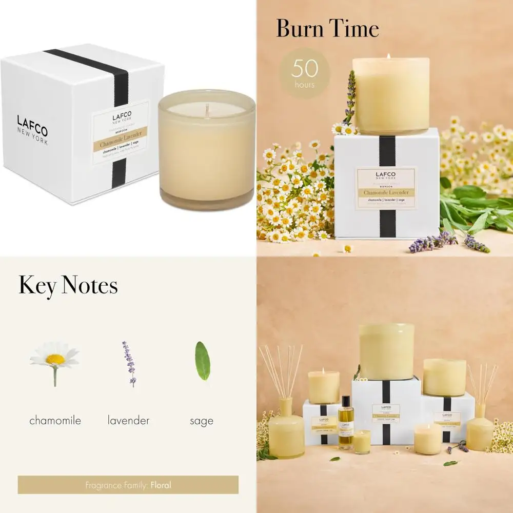 Vela clásica de lavanda y manzanilla de 6,5 oz - Tiempo de combustión de 50 horas - Recipiente de vidrio soplado a mano reutilizable - Hecho en EE. UU.