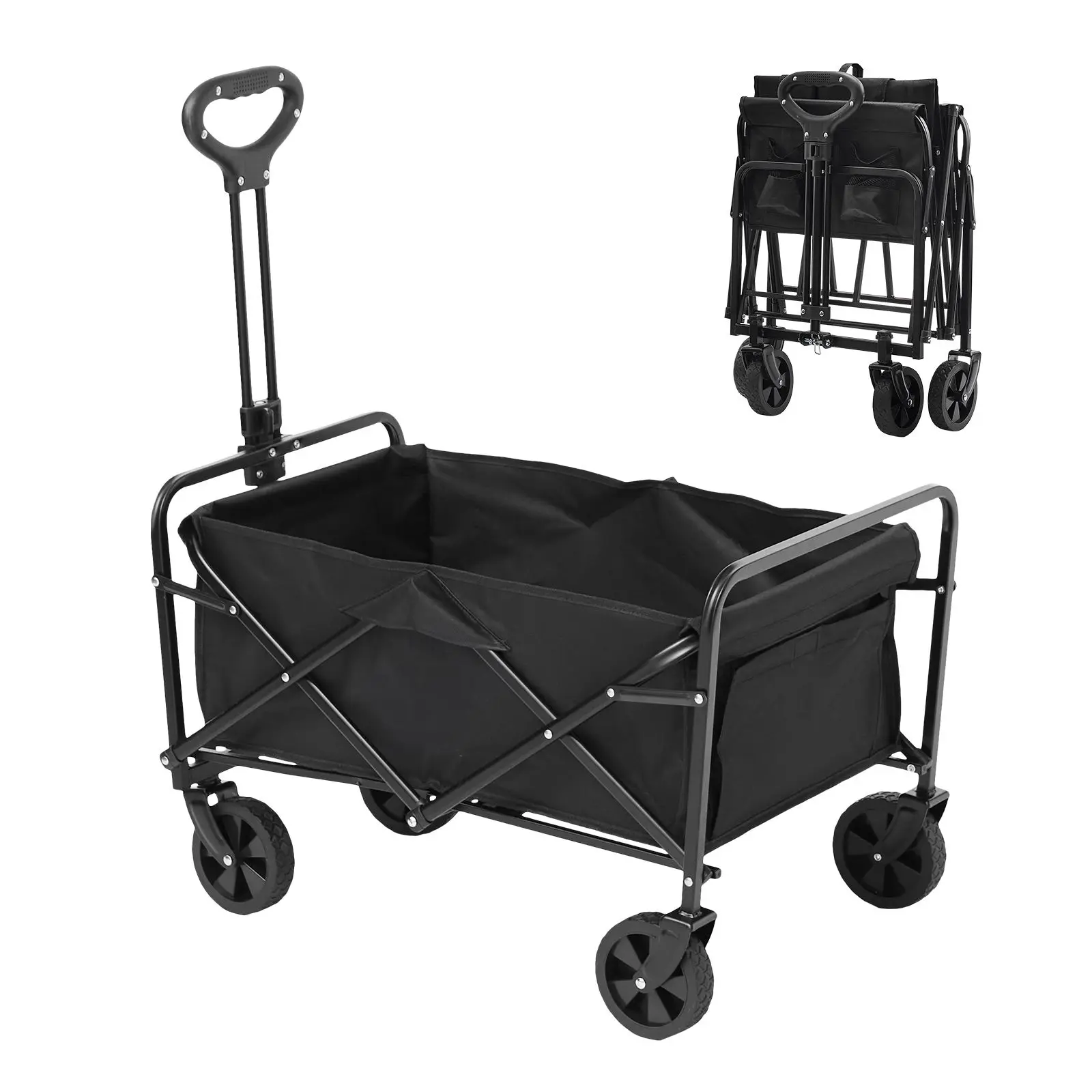 Collapsible Folding Wagon, 2 Cu.ft Grass Wagon Cart with All-Terrain 5In Wheels, Heavy Duty Folding Wagon Cart 220 Lbs Weight