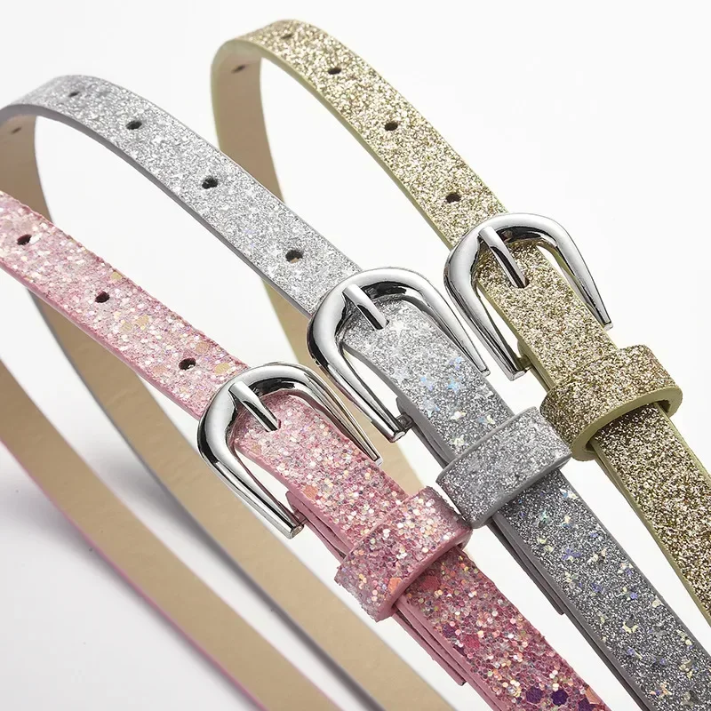 90cm Shiny Fish Scales Pattern Belts for Children Shimmering Powder PU Belts Girls Students Beautiful Belts Apparel Accessories