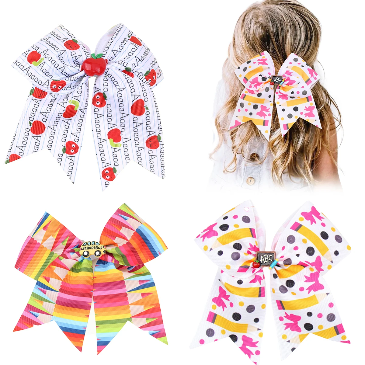 Back To School Hair Bow Hair Clips for Girls Print Flower Large Bow Hairpins Barrettes Kids Headwear Boutique Hair Accessories