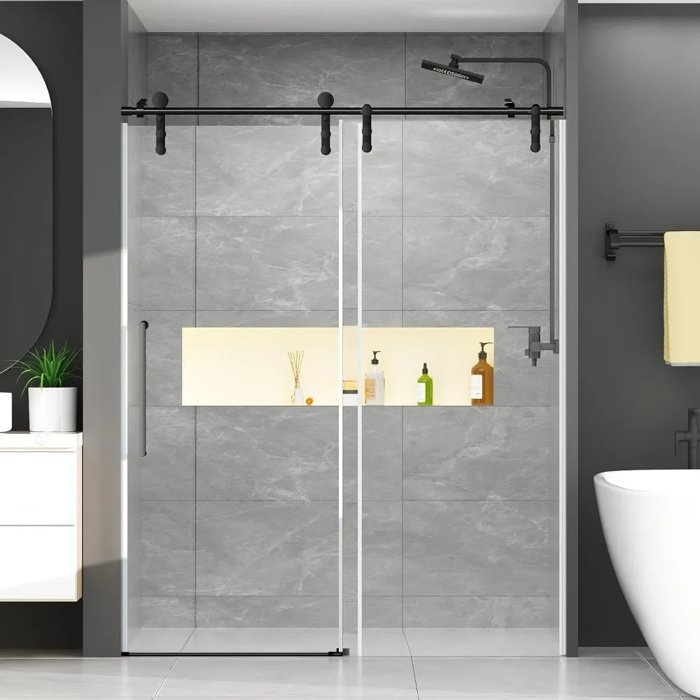 

shower door 60" w x 76" h frameless sliding shower door,frameless shower door with sealing strip and waterproof handle,5/16"(8mm