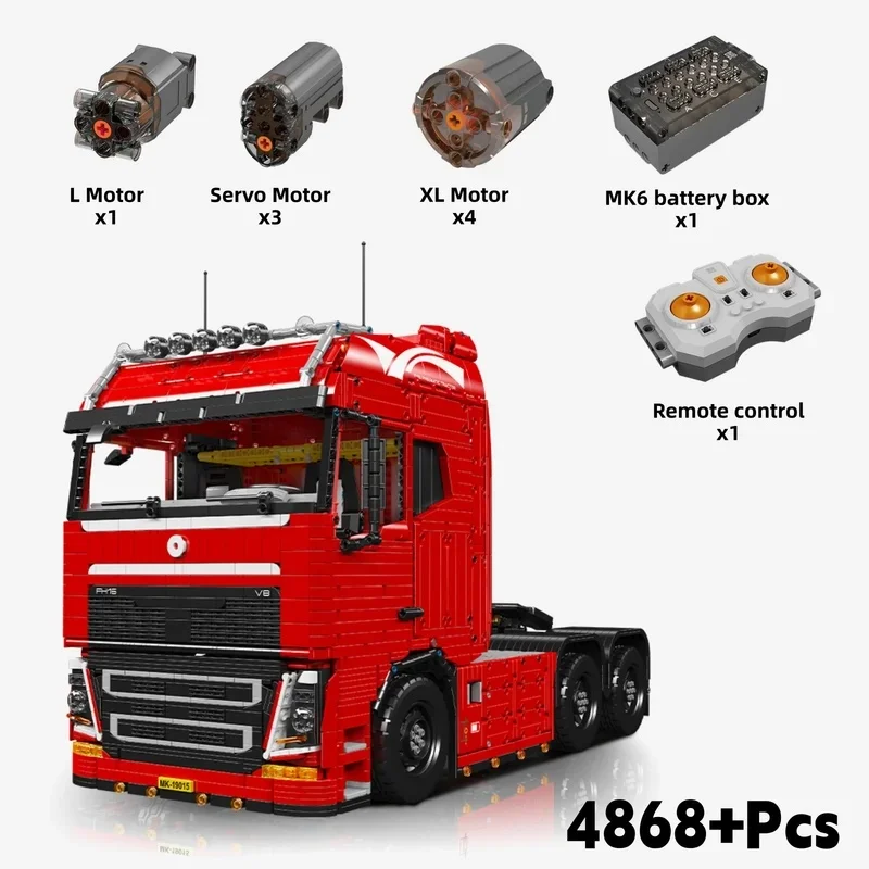 MOULD KING 19015 19015T Remote Control High-Tech Truck Toys MOC Engineering Container Tractor Trailer Drag Board Building Blocks
