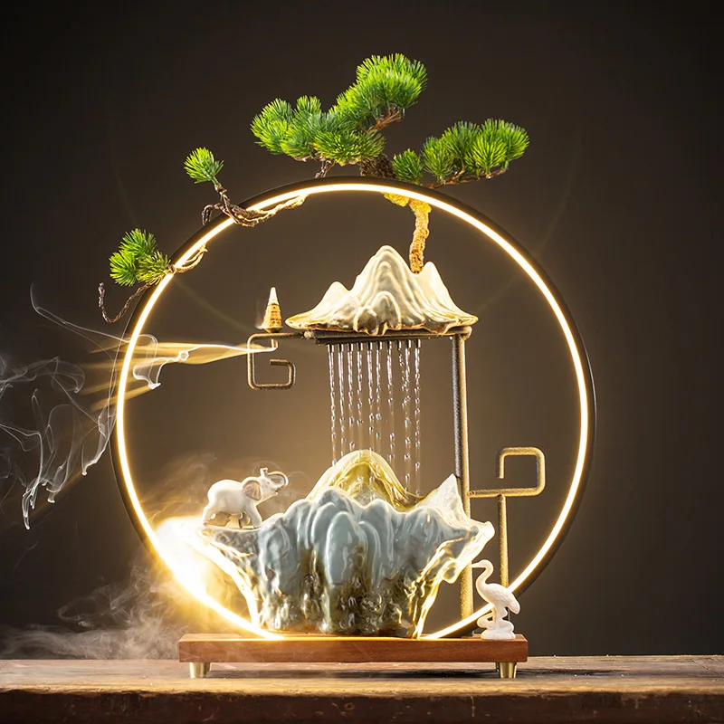 Flowing water ornament living room desktop rockery fountain creative rain curtain landscaping humidifier office lucky opening