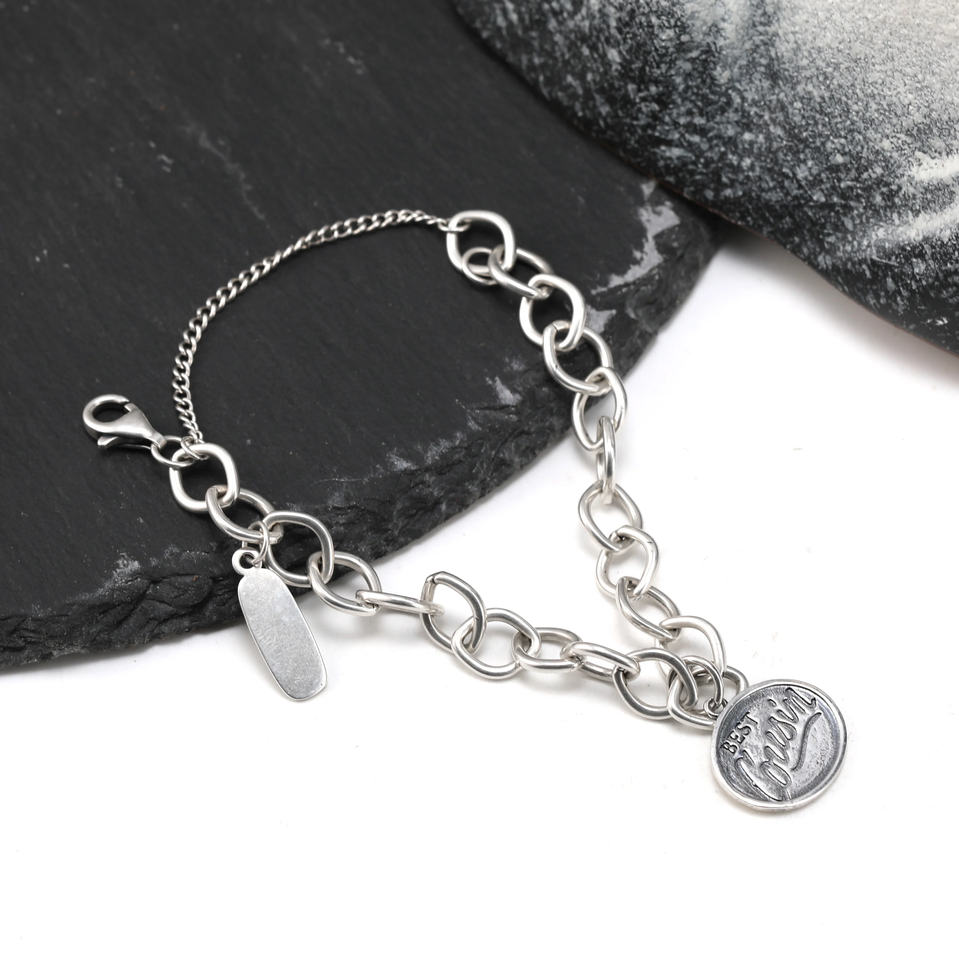 

Genuine 925 sterling silver Forged Link Charm Bracelet paired with "The Best Cousin" pendant