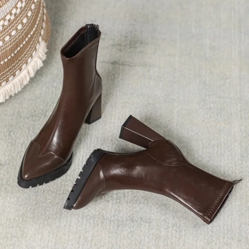 

Французские узкие ботинки с острым носком, эластичные ботинки, осенне-зимние новые туфли-лодочки на платформе и молнии на блочном каблуке