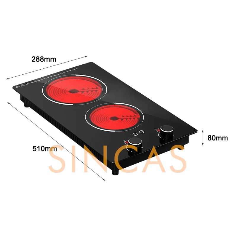 Fornello a induzione verticale a doppia testa 220V/110VEFornello elettrico in ceramica incorporato Fornello commerciale a piastra completa Forno a onde luminose