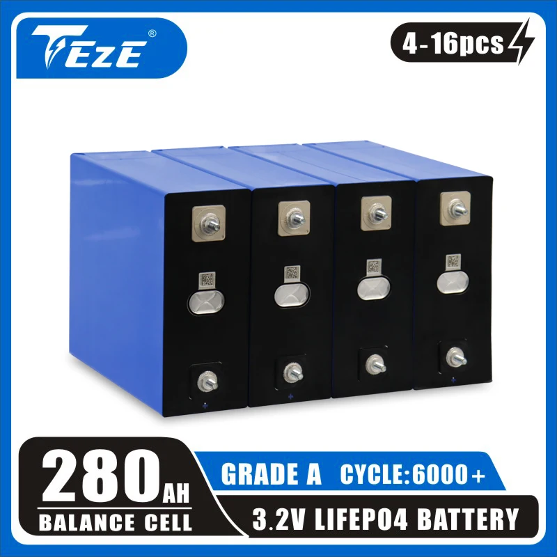 

280Ah 3.2V Lifepo4 Battery 100% Capacity Rechargeable Cell 12V-48V Grade A Lithium Iron Phospha DIY Solar Power System