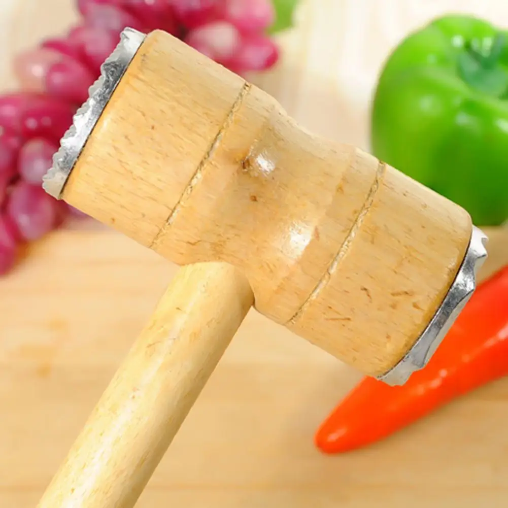 Long Handle Meat Mallet Double-sided Meat Tenderizer Hammer with Comfortable Grip Heavy Duty Wooden Handle Mallet Steak Poultry