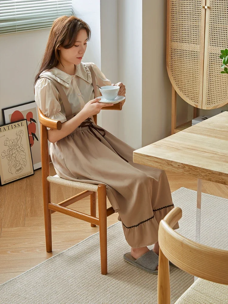 Japanese-Style Solid Wood Horn Dining-Table Chair Household Leisure Rope Armrest Armchair