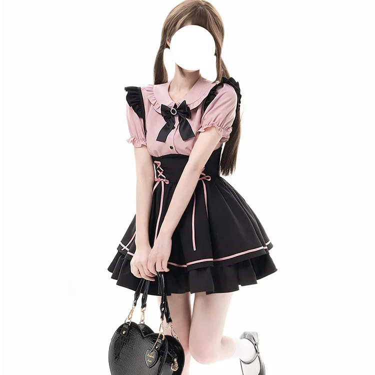 

In Stock Jirai Kei Overall Dress Japanese Lolita Mine Style Pinafore Skirt Pink Kawaii y2k Kawaii Sweet Bow Girly Belt