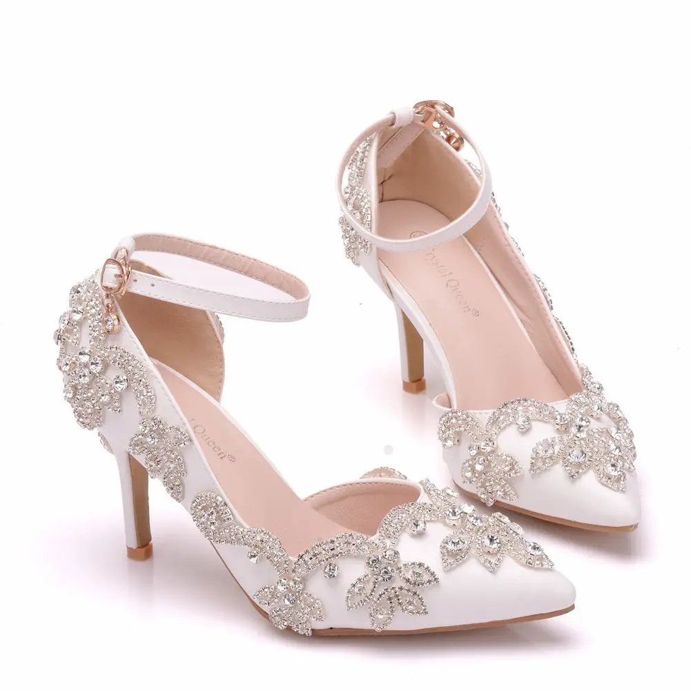 Style High Heels Sexy Women Pumps Sandals  Rhinestone Wedding PU 7.8 CM Thin Heels Side Air Woman Shoe Elegant Sexy  Sandals