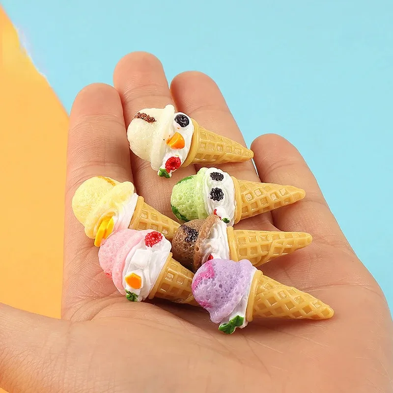 5Pcs Kawaii 3D Mini Resin Ice Cream Figurines DIY Phone Decor Dollhouse Miniature Ornament Craft Sculpture Accessories
