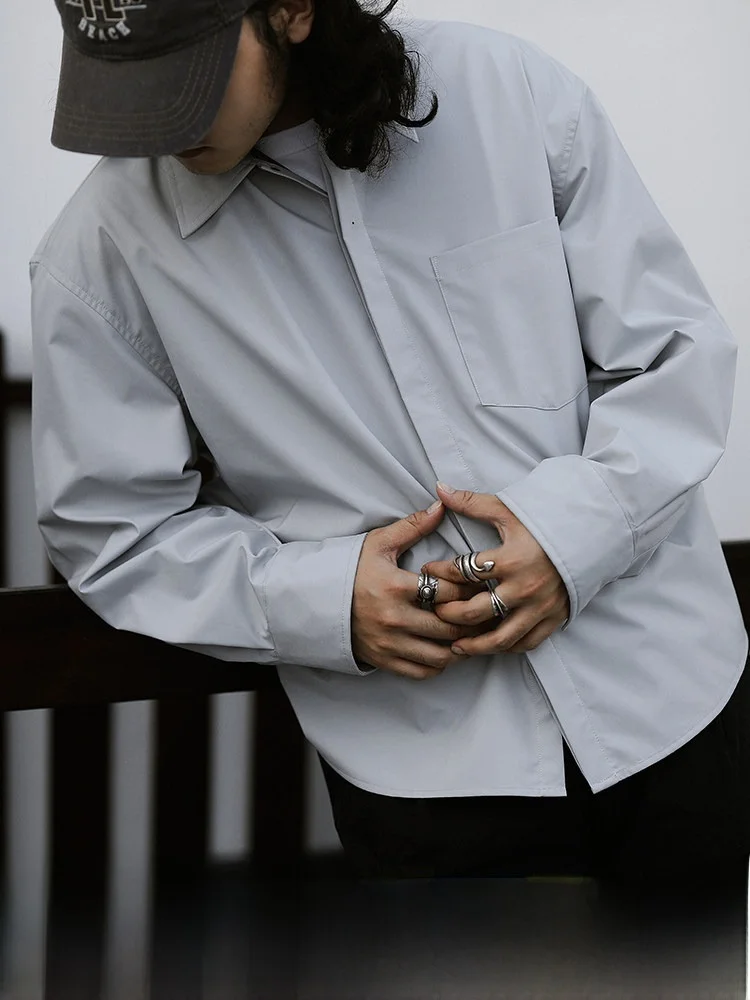 

Functional Commuting Lightweight Hidden Button High Densi Windproof irt MBBCAR Narrow Width Youth Faion Long Sve Pol...