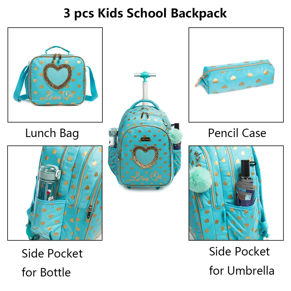 Kinderen Rollende Rugzak Schooltas Wielen Rugzak Voor Meisjes Schootrolley Tas Wielen Kids Travel Bagage Trolley Tassen