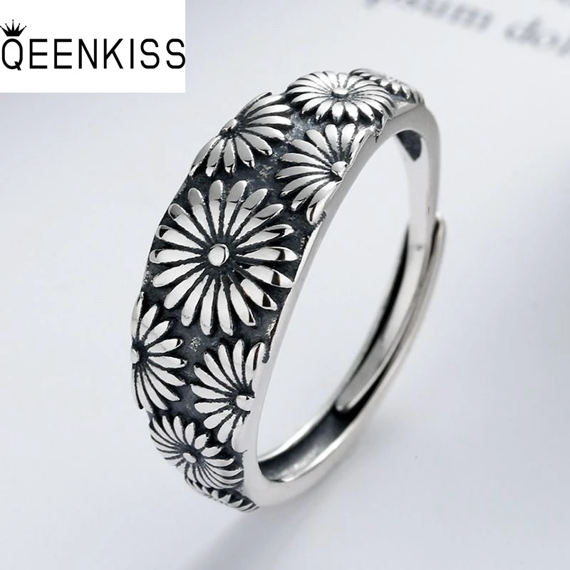 

QEENKISS 925 Sterling Silver Vintage Sunflower Rings for Women Birthday Wedding Party Christmas Bride Mother Girl Gifts RG7078