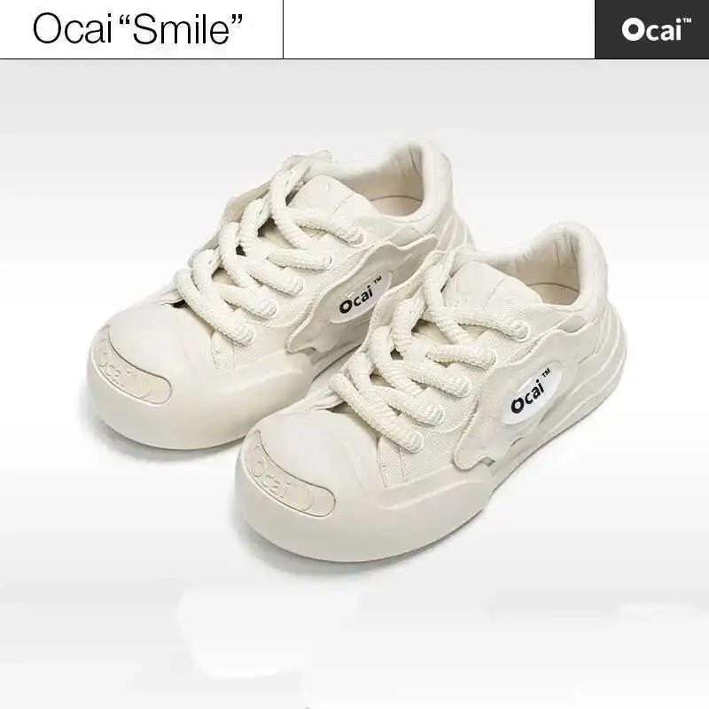 

Ocai Smile White Tide Shoes Men's And Women's Small Summer Thick Soles Increasing Smiling Face Canvas