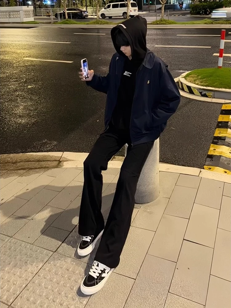 

American High Street Vibe Men's Slim Fit Straight Leg Jeans Flared Denim Pants Autumn High Waist Straight Tube Trousers