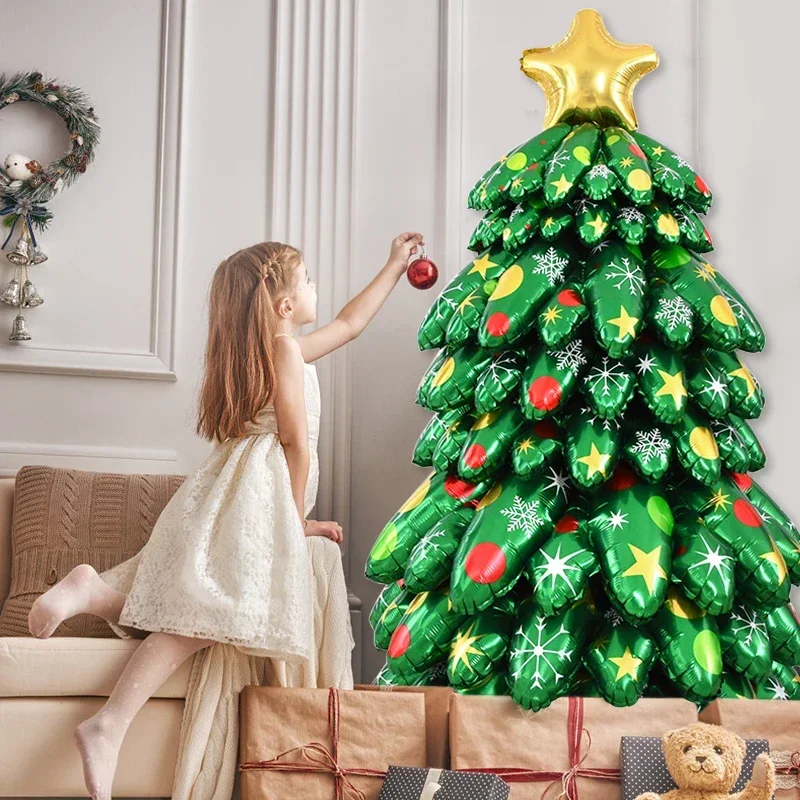 120CM Christmas Tree Standing Balloon Xmas Holiday 4D Inflatable Green Foil Balloons Set 2024 New Year Party Decoration Navidad