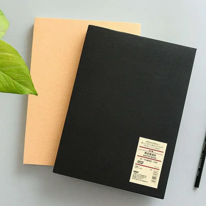 Simple Solid Color Kraft Paper A5 B5 Hand Painted Student Notebook Hardcover Sketchbook Black Cardboard Painted Writing Pad