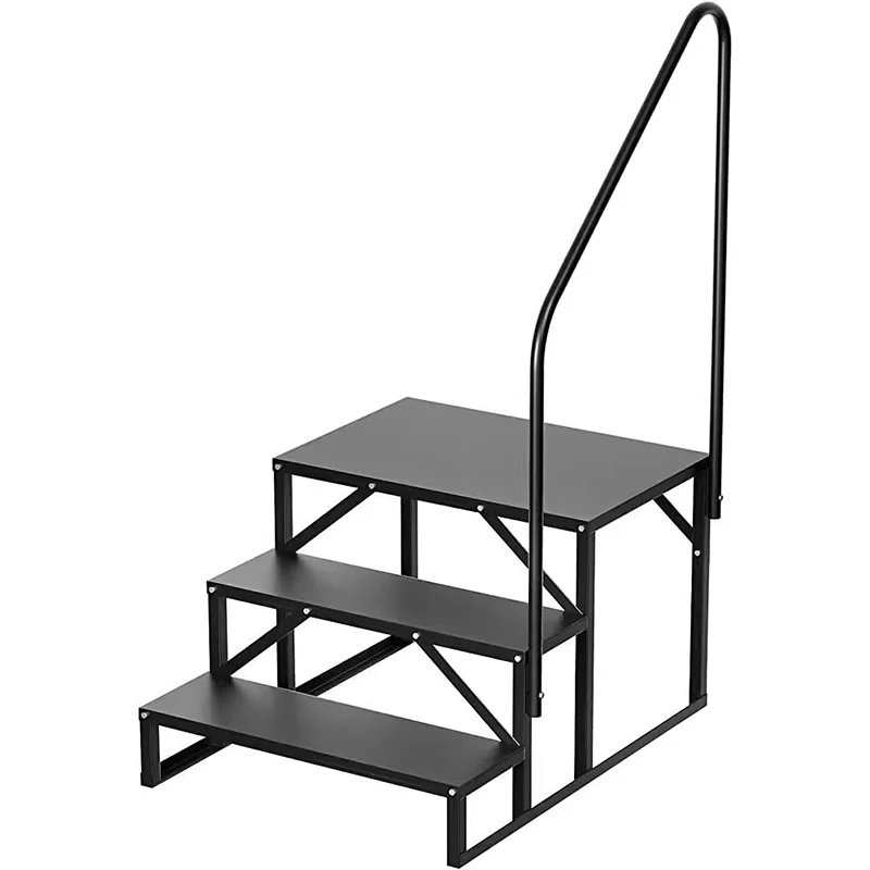 RV Step Ladder 2-Step/3-Step Outdoor Ladder 440 lbs Weight Capacity Heavy-Duty Steel Construction With Handrails Non-Slip Steps