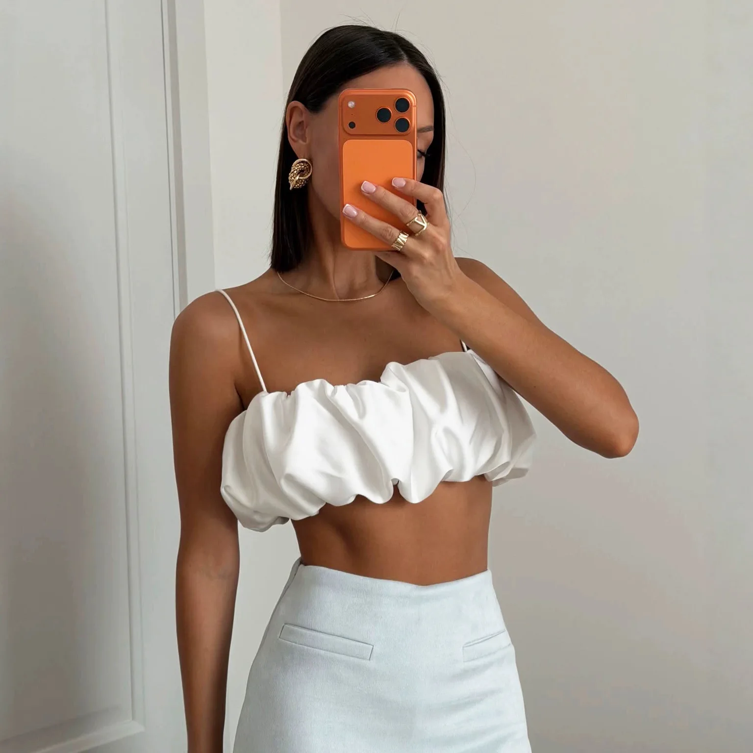 2026 Summer Sexy Hot Girl Camisole Women's Fashion Satin Ultra Short Crop Top Women's Clothing