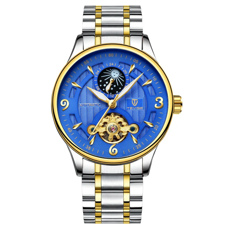 WebsiteSwitzerlandTeviseWatch para hombre, reloj mecánico Popular de fase lunar, Tourbillon, resistente al agua