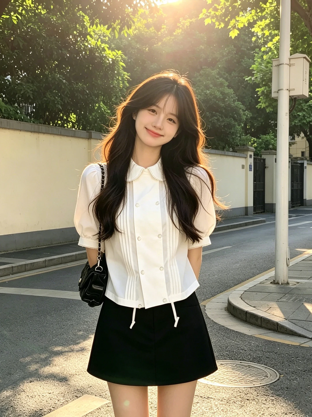 Sweet Short Bubble Sleeve Babydoll Collar Loose Fit Women's Shirt Korean Style Cotton Commute Wind Summer Slimming Top