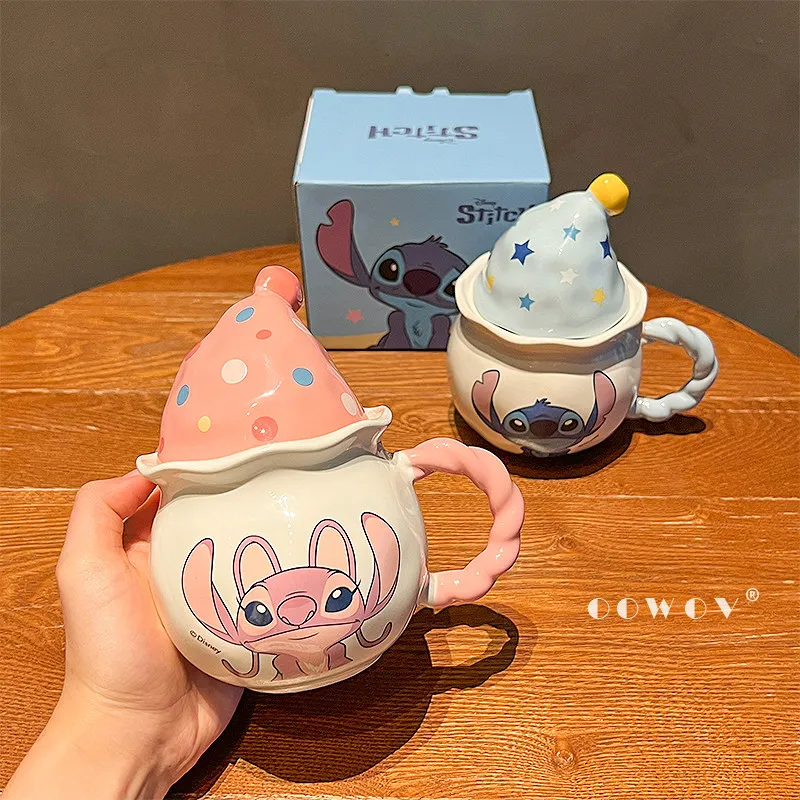 

Disney Cute Stitch Ceramic Mug With Lid Heat Insulation Handle Home Couple Water Cup Exquisite Gift Box Packed Birthday Gift