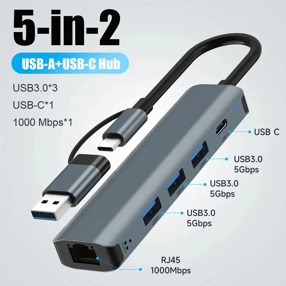 맥북 프로용 USB C 허브 USB-C USB-A 멀티포트 어댑터, USB 3.0, 데이터 전송 기가비트 이더넷, RJ45 도킹 스테이션