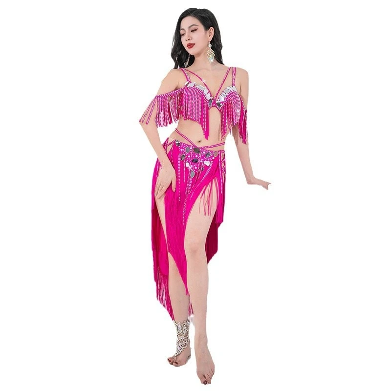 2025 Oriental Dance Costume Set | Belly Dance Fringe Outfit with Hotfix Rhinestones, Ethnic Performance Wear for Stage Shows