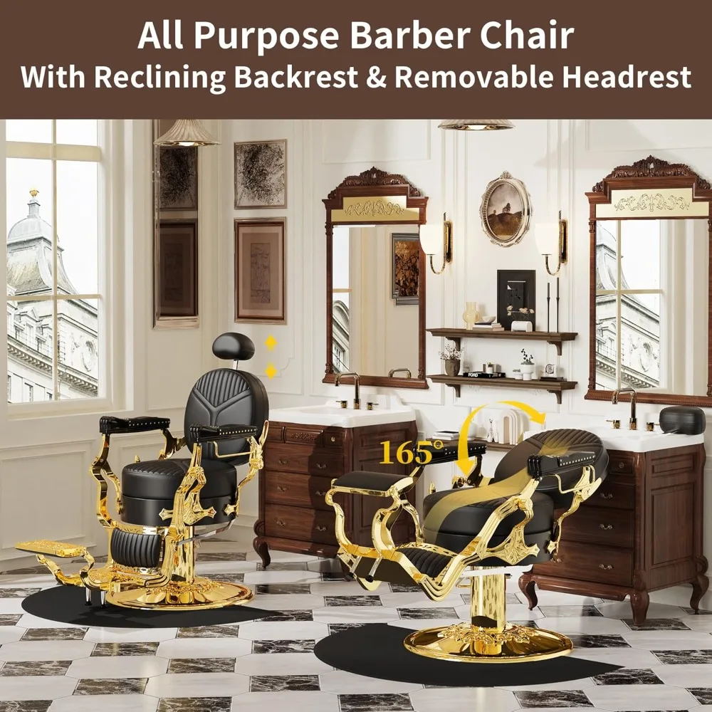 Chaise de barbier, chaise de salon avec appui-tête amovible, chaise de salon inclinable rétro avec cadre en acier robuste, chaises de styliste élégantes