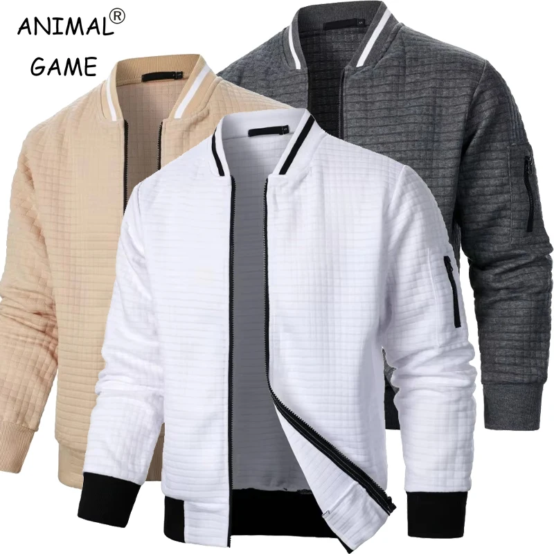 New Mens Long Sleeve Zipper Jacket Coats Stand Up Sweatshirts Outdoor Streetwear Autumn Warm Solid Color Baseball Jacket Men