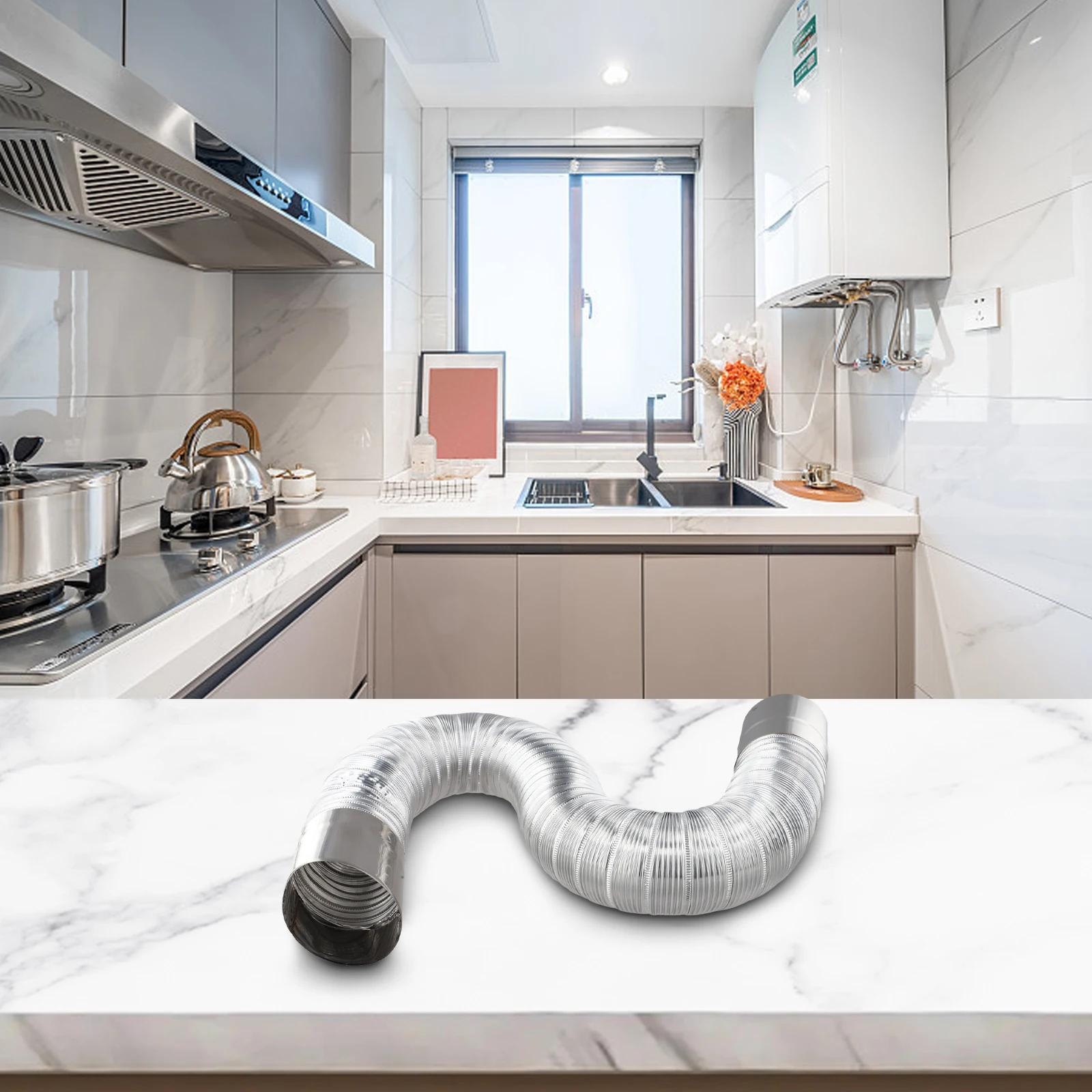Stainless Steel and Aluminum Foil Exhaust Pipe for Gas Water Heaters Adjustable Length Resistant to Rust and High Temperatures