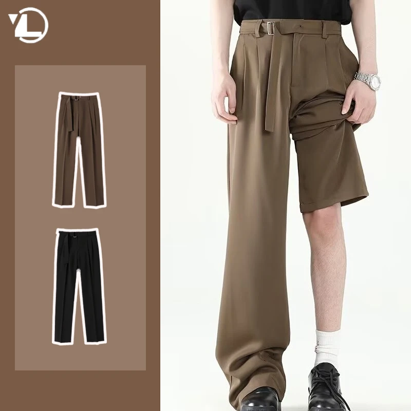 

Mens Casual Trousers Spring Japanese Thin Black Fashionable Straight Leg Pants Bring A Belt Quick Drying Comfortable Loose Pants