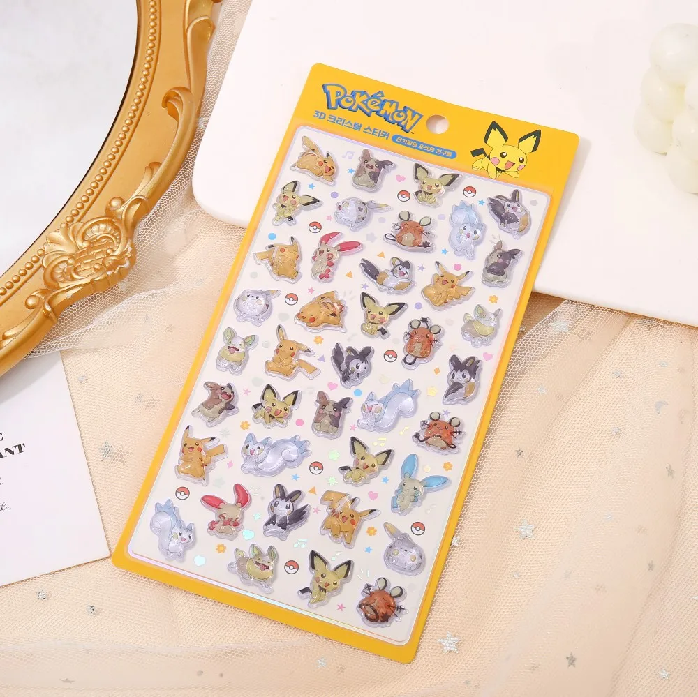 3D Pokemon Pikachu Kawaii Stickers Transparent Jelly Crystal Cute Decals Cartoon Anime for DIY Notebook Phone DIY Sticker Toy view 4