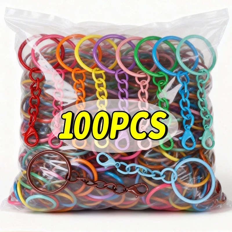 25MM Colorful Double Loop with Four Section Chains Lobster Button Keychains Handmade DIY Bag Pendants Doll Pendant Accessory
