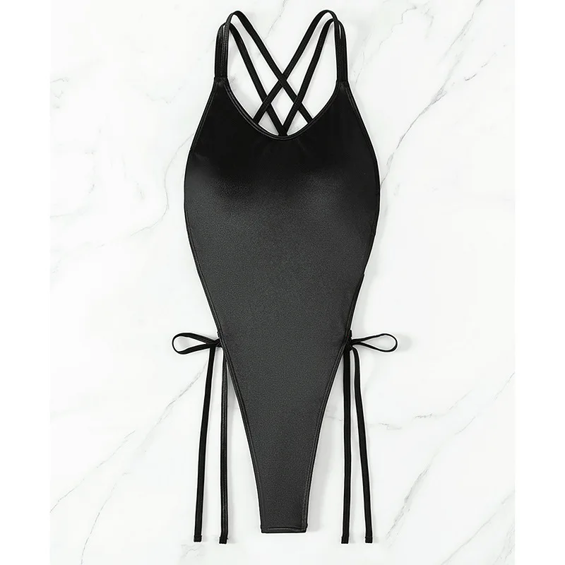 Female Thong Padded Sexy One Piece Swimsuit Solid Swimwear Women Black Bandage Bathing Suit Bodysuit Backless Beach Monokini