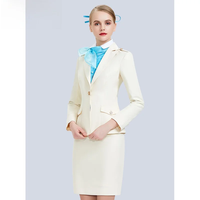 

Korean Air Steward Summer orm Set Women's Beau Therapist Suit Workwear Skirt High-End Polyester Fiber Long Sve