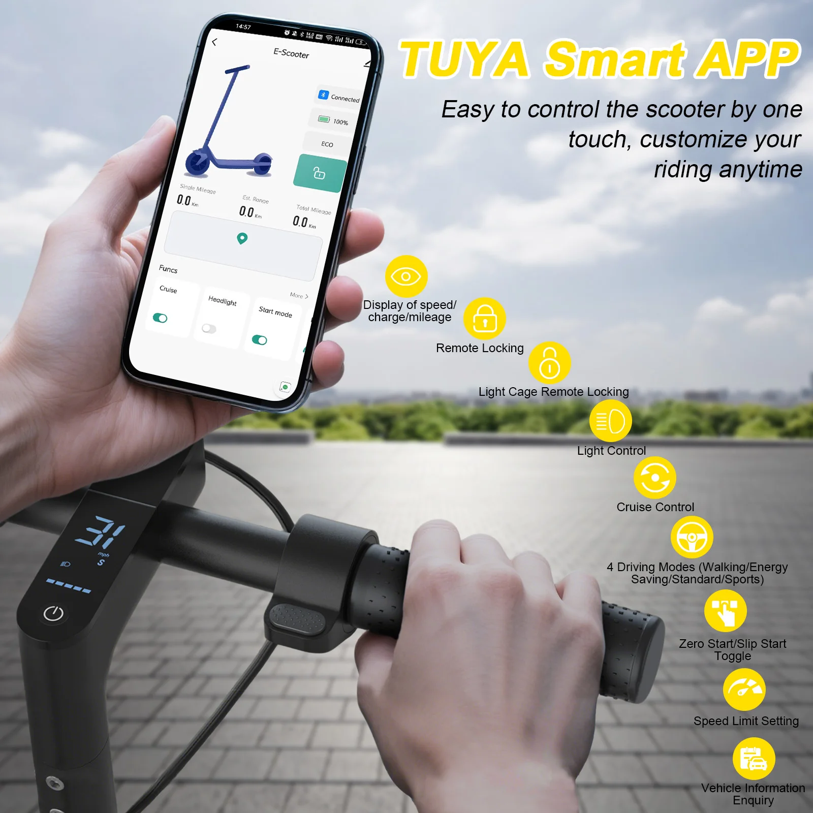 AOVOPRO LB10 Elektroroller 10 Zoll Leistungsstarker Motor 42V 10,5Ah 35KM Reichweite mit Stoßdämpfung Doppelbremsen Smart APP E-Scooter – Detail 14