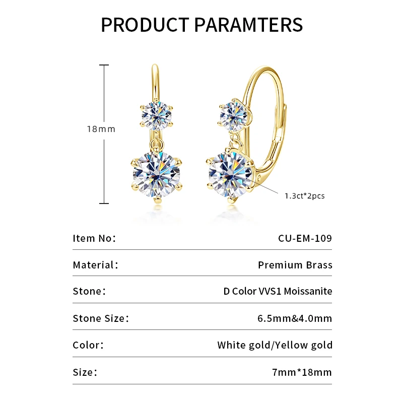 Lnkry Certified 6.5mm&4.0mm Moissanite Leverback Earring 14k Gold-Filled Dazzling Lab Diamond Hoop Earrings for Women Gift