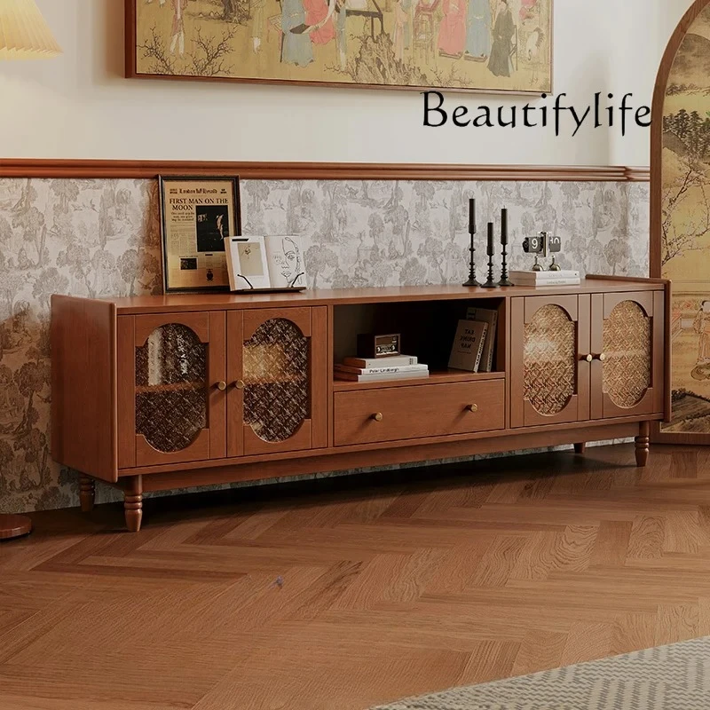 

Retro solid wood TV cabinet household living room small apartment medieval high-end audio-visual cabinet