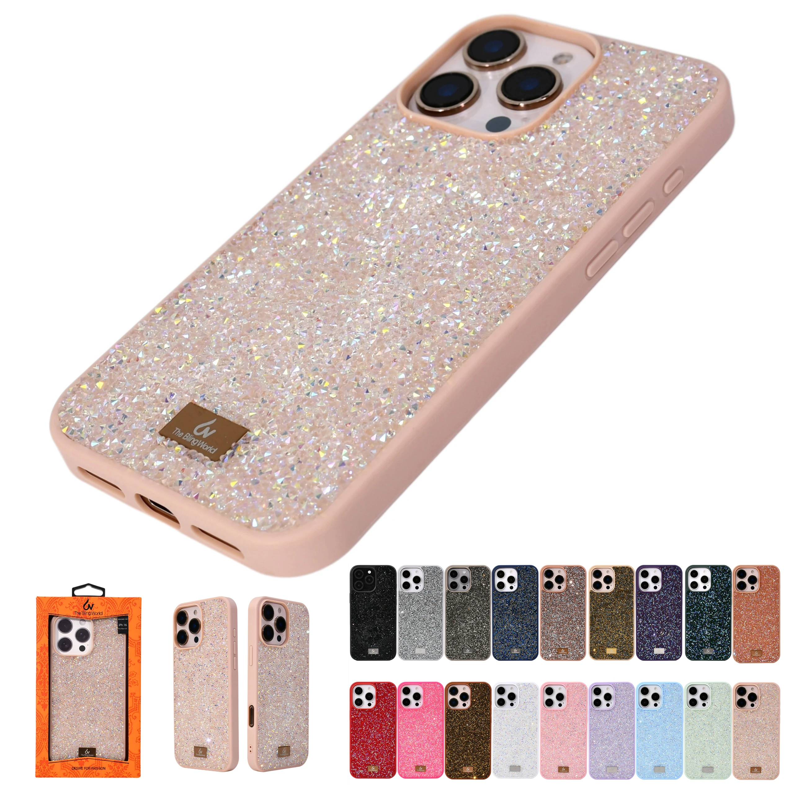 Casing Ponsel Mewah Kristal Rhinestone Glitter Berlian Warna Pink Untuk Iphone 17 16 15 14 13 Pro Max Anti Benturan Desain Batu Permata Lucu Untuk Wanita