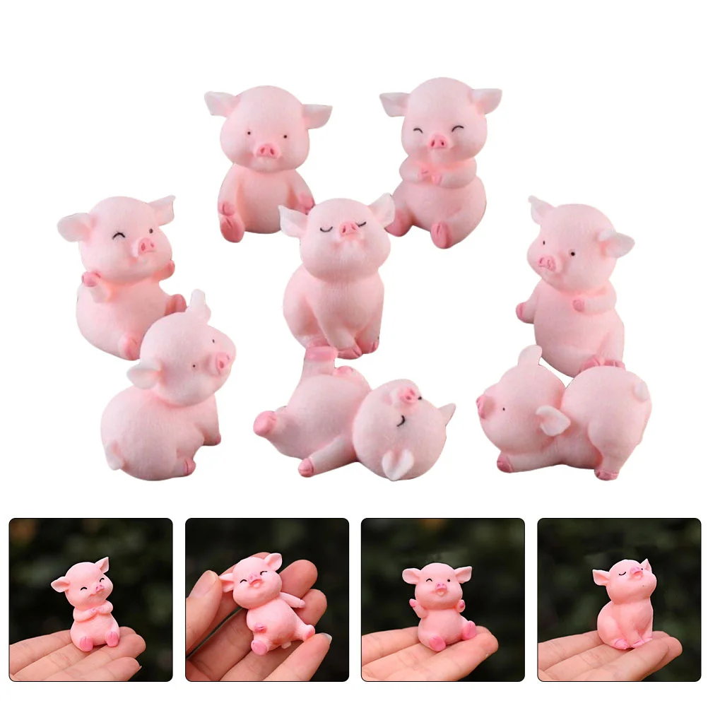 

8 Pcs Succulent Bonsai Ornament Adorable Pig Figurines Cute Models Little Statues Resin Small Cake Miniature Crafts Decors