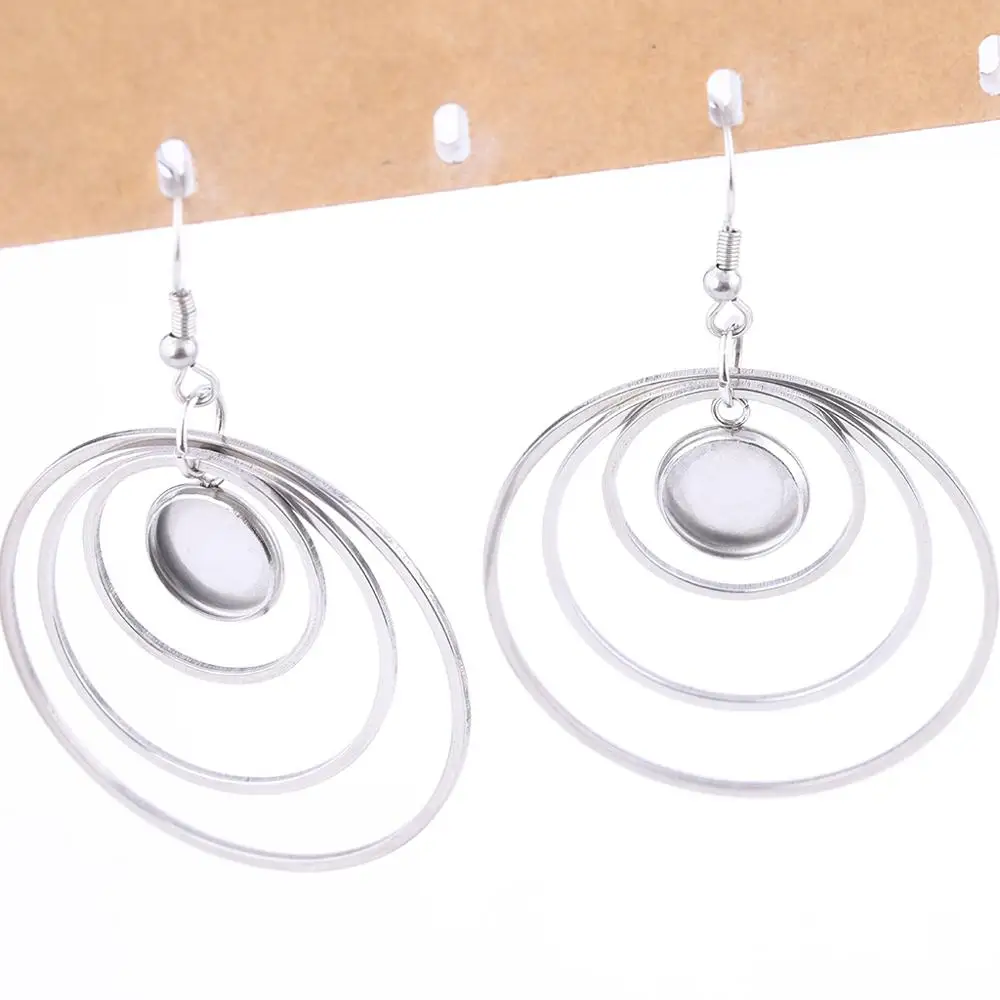 10pcs Stainless Steel earring findings 10mm cabochon earrings base setting blanks with circle hoops for jewelry making