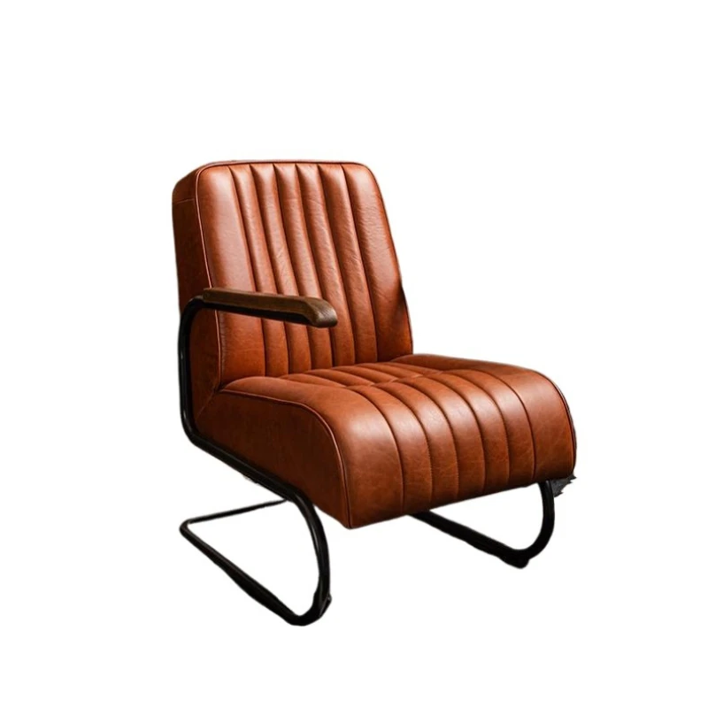 

Retro style medieval oil wax leather casual small apartment sofa club single chair
