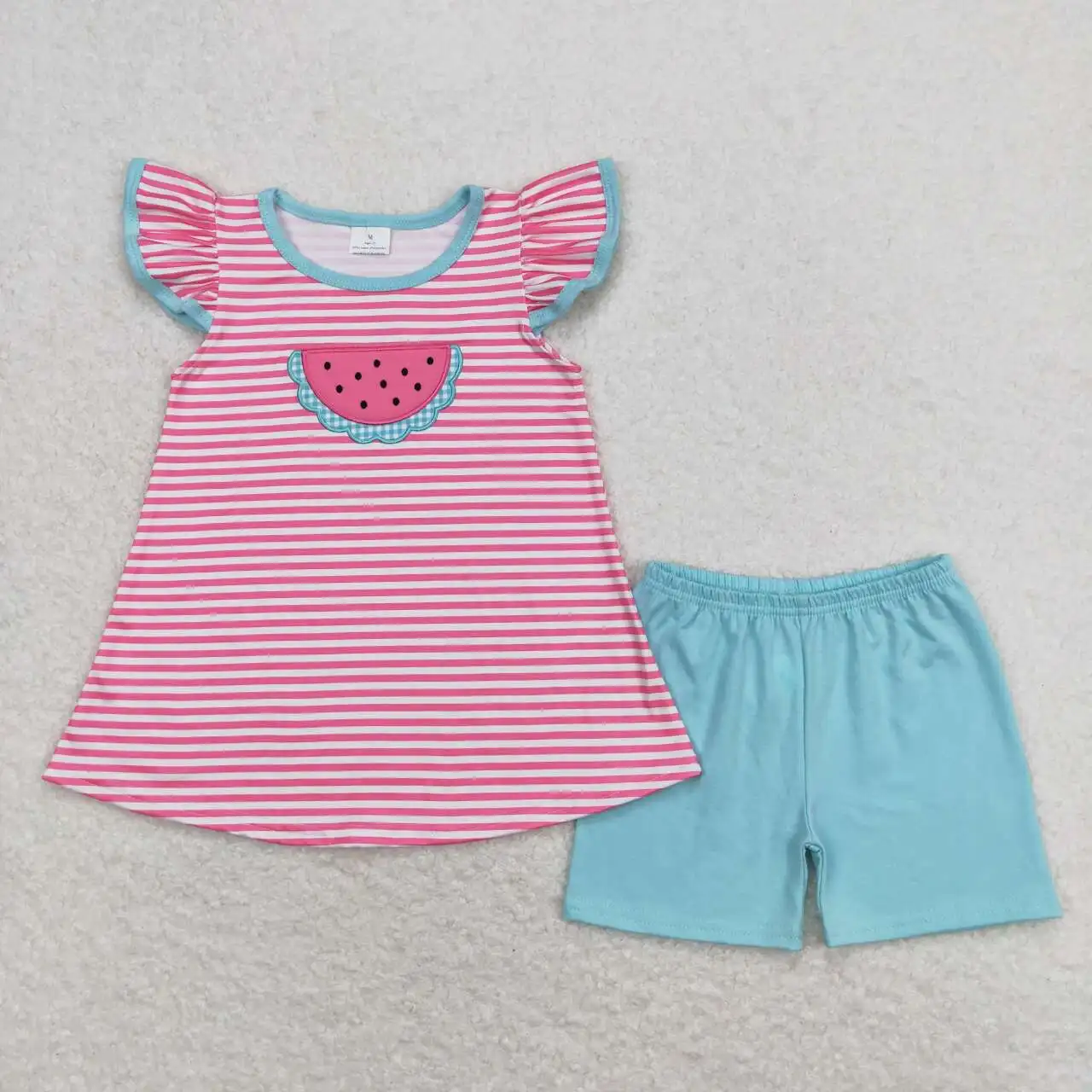 

Summer watermelon Outfits toddler girls Clothes Baby Short Sleeves Top pink stripe Shorts Kids Clothing Wholesale boutique sets