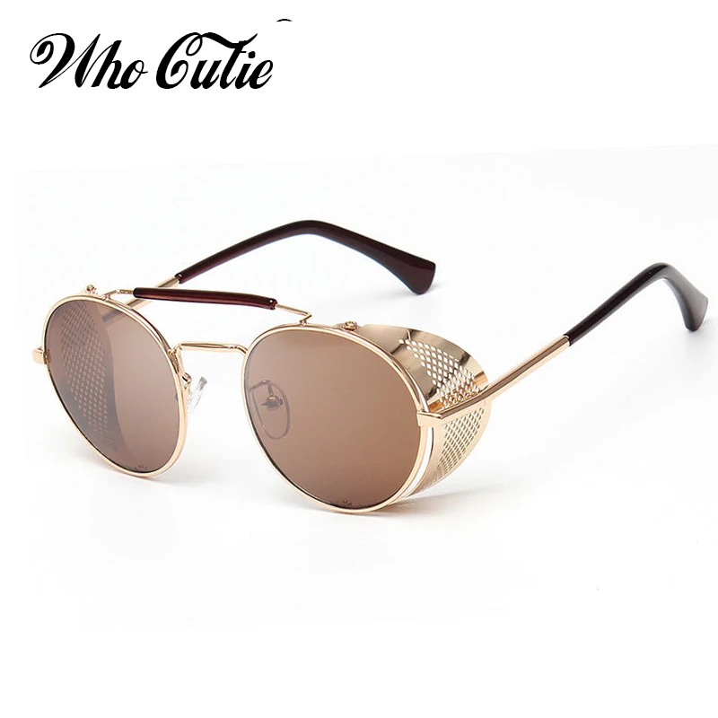 WHO CUTIE 2026 Round Steampunk Goggles Sunglasses Men Brand Designer Vintage Retro Circle Metal Iron Man Punk Sun Glasses OM143 view 3