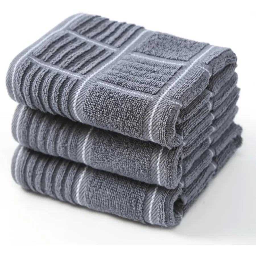 

100 Cotton Gray Kitchen Towels Absorbent Dish Towels with Hanging Loop Soft Kitchen Hand Towels for Washing Drying Dishes