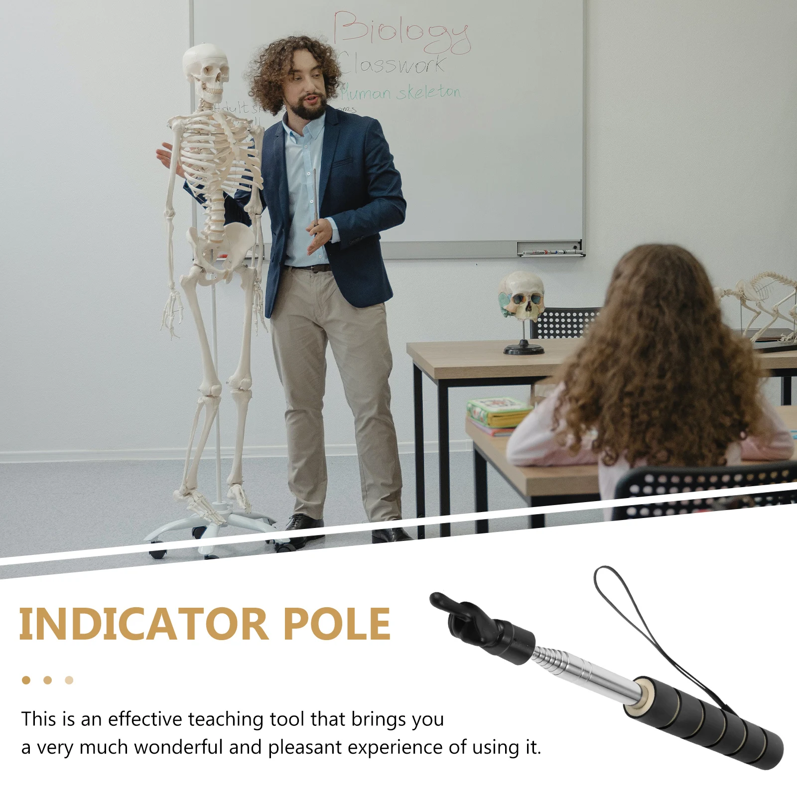 

Teacher Pointer Stick Stainless Steel Comfortable Grip Teaching Instrument Indoor Classroom Blackboard Reading Indicator