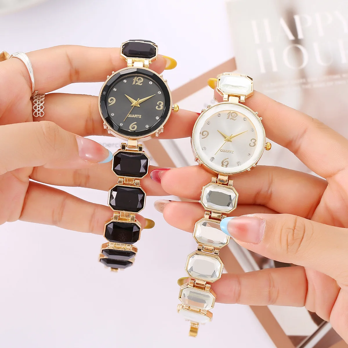 New Candy Color Diamond Fashion Quartz Bracelet Watch Women Round Disc Small Sugar Cube Women Watch